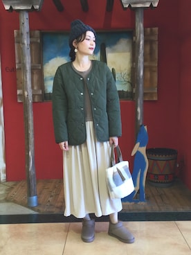 「DRESKIP（ドレスキップ）のアイテム（ニットキャップ/ビーニー）」を使った、Hiromiさん（レディース・164cm）の秋コーディネート