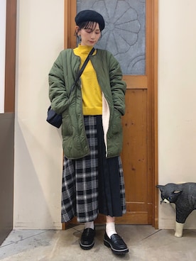 「リバーシブル」｜「アイテム（ノーカラージャケット）」を使った、Hiromiさん（レディース・164cm）の秋コーディネート
