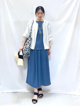 「SHOO・LA・RUE（シューラルー）のラタプリントトートバッグ（トートバッグ、ベージュ系）」を使った、Hiromiさん（レディース・164cm）の春コーディネート