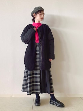 「リバーシブル」｜「アイテム（ノーカラージャケット）」を使った、Hiromiさん（レディース・164cm）の秋コーディネート