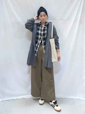 「SHOO・LA・RUE（シューラルー）の【S-LL/ゆるシルエット】体型カバーしながらスマートに魅せる ラインジャカードコーディガン（カーディガン/ボレロ、グレー系）」を使った、Hiromiさん（レディース・164cm）の秋コーディネート