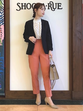 「DRESKIP（ドレスキップ）のアイテム（ノーカラージャケット）」を使った、Hiromiさん（レディース・164cm）の春コーディネート