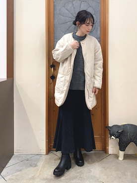 「リバーシブル」｜「アイテム（ノーカラージャケット）」を使った、Hiromiさん（レディース・164cm）の冬コーディネート