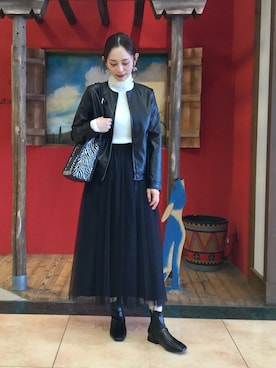 「DRESKIP（ドレスキップ）のアイテム（ライダースジャケット）」を使った、Hiromiさん（レディース・164cm）の秋コーディネート