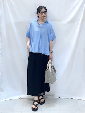 「SHOO・LA・RUE（シューラルー）の【2点セット/S-LL/洗濯機可】時短でコーデ決まる スラブスキッパーシャツ＋タンクトップ（その他トップス、ブルー系）」を使った、Hiromiさん（レディース・164cm）の夏コーディネート