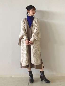 「ケーブルカーディガン」｜「アイテム（ブーツ）」を使った、Hiromiさん（レディース・164cm）の秋コーディネート
