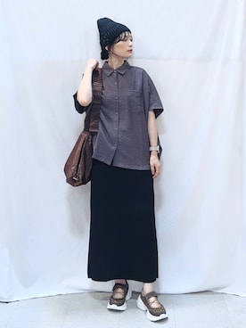 「アイテム（ニットキャップ/ビーニー）」を使った、Hiromiさん（レディース・164cm）の秋コーディネート