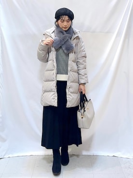 「アイテム（ダウンジャケット/コート、ベージュ系）」を使った、Hiromiさん（レディース・164cm）の冬コーディネート