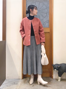 「DRESKIP（ドレスキップ）のアイテム（ノーカラーコート）」を使った、Hiromiさん（レディース・164cm）の冬コーディネート