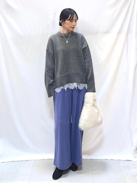 「DRESKIP（ドレスキップ）の【着丈選べる】あったかもちもちワイドパンツ（その他パンツ）」を使った、Hiromiさん（レディース・164cm）の秋コーディネート