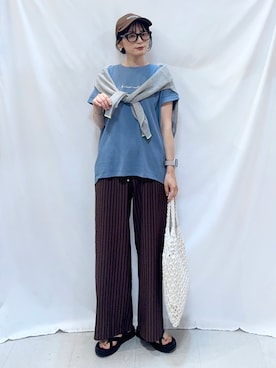 「SHOO・LA・RUE（シューラルー）の【S-LL/洗濯機可】冷房対策にもおすすめ 配色シアーカーディガン（カーディガン/ボレロ、グレー系）」を使った、Hiromiさん（レディース・164cm）の夏コーディネート