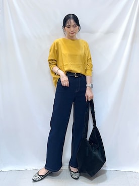 「SHOO・LA・RUE（シューラルー）の【着丈選べる/洗濯後しわになりにくい】インせず着られる ドルマンブラウス（シャツ/ブラウス、イエロー系）」を使った、Hiromiさん（レディース・164cm）の秋コーディネート