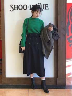 「DRESKIP（ドレスキップ）のアイテム（ノーカラーコート）」を使った、Hiromiさん（レディース・164cm）の冬コーディネート