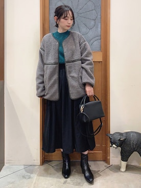 「リバーシブル」｜「アイテム（ノーカラージャケット）」を使った、Hiromiさん（レディース・164cm）の冬コーディネート