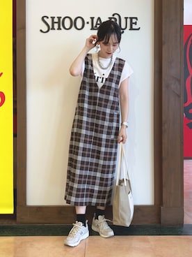 「チェック柄に恋してる」｜「アイテム（トートバッグ）」を使った、Hiromiさん（レディース・164cm）の夏コーディネート