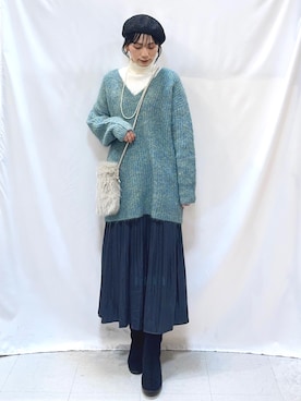 「アイテム（チュニック）」を使った、Hiromiさん（レディース・164cm）の冬コーディネート