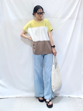 「SHOO・LA・RUE（シューラルー）の【ひんやり/S-LL】夏でも快適 ライトデニムワイドパンツ（その他パンツ、ブルー系）」を使った、Hiromiさん（レディース・164cm）の春コーディネート