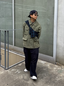 「アイテム（ミリタリージャケット）」を使った、kento fujiwara さん（メンズ・165cm）の秋コーディネート