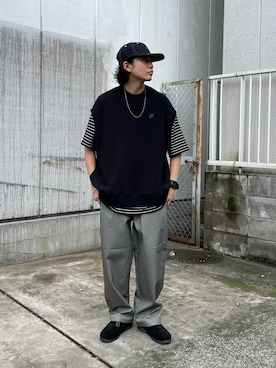 「Sourcream（サワークリーム）のアイテム（帽子）」を使った、kento fujiwara さん（メンズ・166cm）の夏コーディネート