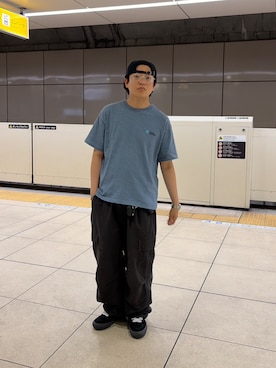 「WHO'S WHO gallery（フーズフーギャラリー）の【OFFICE SERVICES】ボーダーTEE（Tシャツ/カットソー、ブルー系）」を使った、kento さん（メンズ・165cm）の夏コーディネート