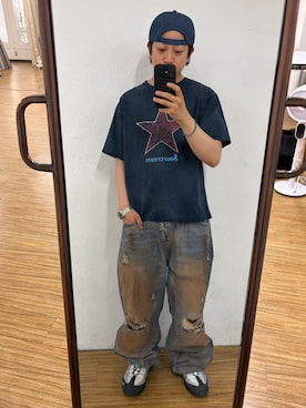 「Sourcream（サワークリーム）の【UNISEX】SourcreamラインストーンスターグラフィックTEE（Tシャツ/カットソー、ブルー系）」を使った、kento さん（メンズ・165cm）の春コーディネート
