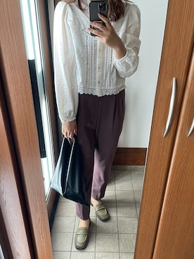 「アイテム（ローファー、グリーン系）」を使った、Yuuさん（レディース・155cm）の秋コーディネート