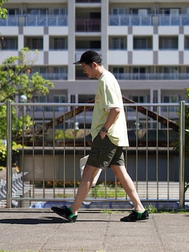 「Hender Scheme（エンダースキーマ）のアイテム（キャップ）」を使った、matsu_no_motoさん（メンズ・176cm）の夏コーディネート