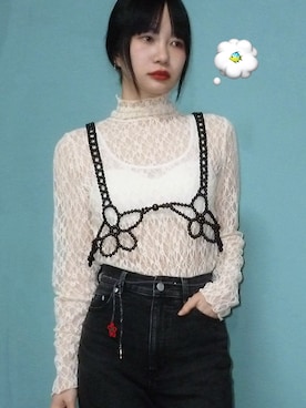 「usedのアイテム（トップス、ベージュ系）」を使った、👽さん（レディース・160cm）の春コーディネート
