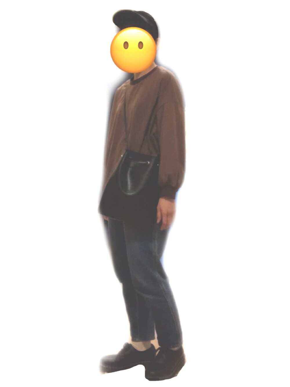 「秋服、カジュアルコーデ、プチプラ、デニム、ボーダー、ボーダートップス、カジュアル、プチプラコーデ、Dr.Martens、キャップ」｜「Green　Parksのバッククロスボーダープルオーバー＊（Tシャツ/カットソー、ブラウン系）」を使った、😶さん（レディース・154cm）の秋コーディネートの1枚目の写真
