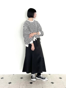 「coca（coca）（コカ）のボーダースウェット（スウェット、ブラック系）」を使った、AYAさん（レディース・162cm）の春コーディネート