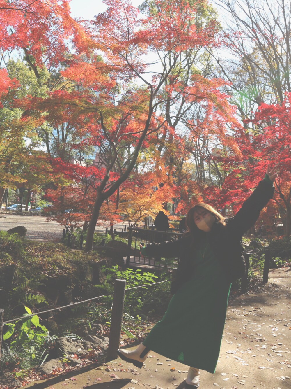 「GU、shein、グリーンコーデ」｜「GUのアイテム（ワンピース/ドレス、グリーン系）」を使った、なっちさん（レディース・154cm）の冬コーディネートの1枚目の写真