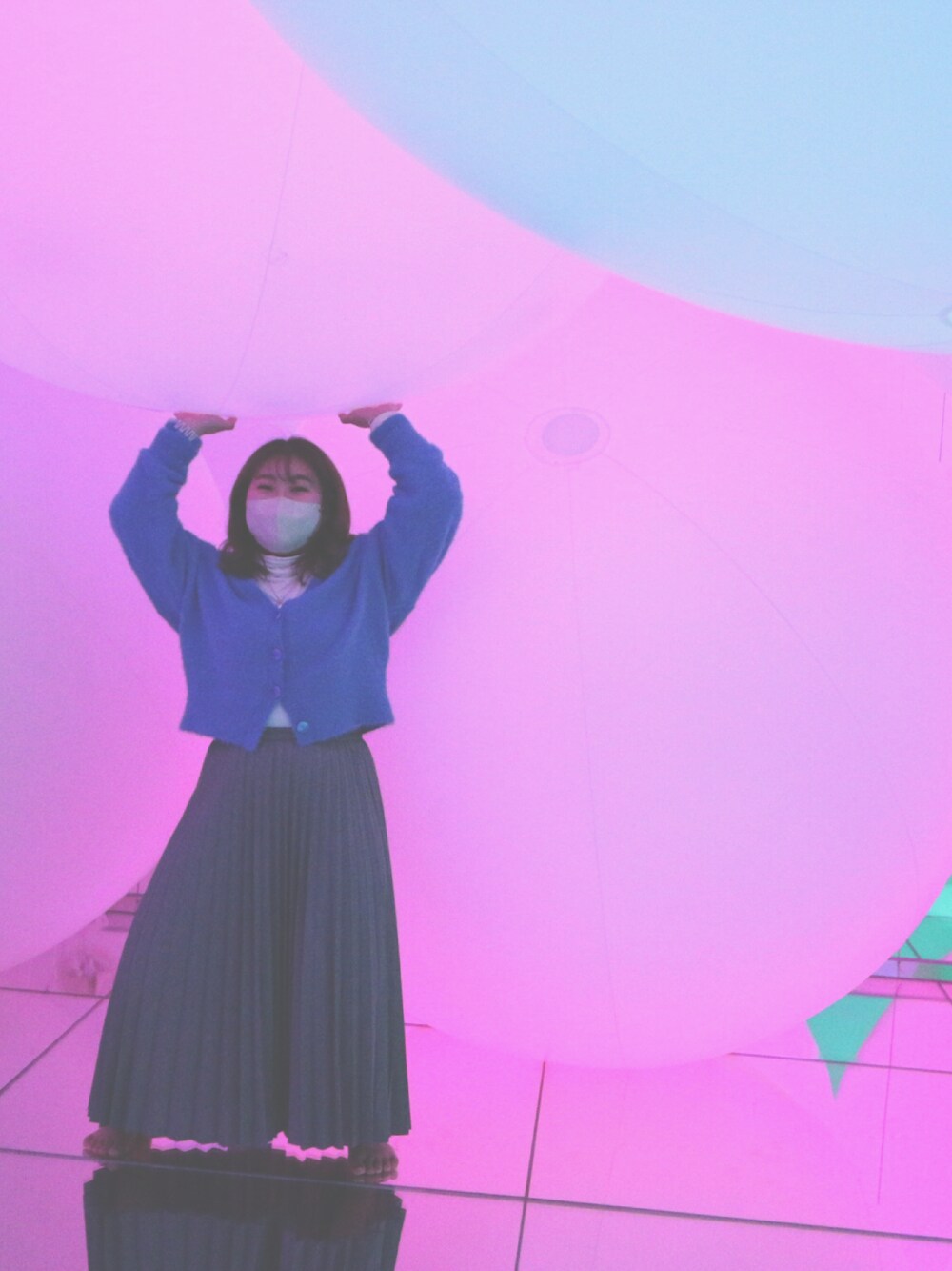 「ブルーコーデ、しまむら、mysa closet、ユニクロ」｜「しまむらのアイテム（カーディガン/ボレロ、ブルー系）」を使った、なっちさん（レディース・154cm）の冬コーディネートの1枚目の写真