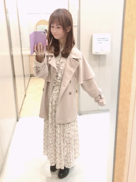 「小花柄ワンピース」｜「アイテム（ジャケット/アウター）」を使った、るなさん（レディース・151cm）の春コーディネート