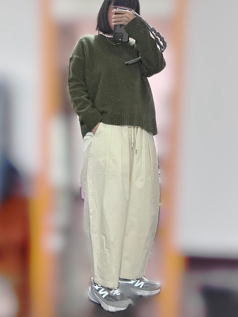 「蝦皮の2018-12 （ニット/セーター、グリーン系）」を使った、c.s.y.さん（レディース・154cm）の春コーディネートの1枚目の写真