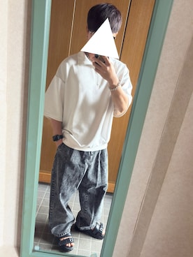 「CLEL（クレイル）の【CLEL】Half Zip Design Half Sleeve Pullover/ハーフジップ デザイン 半袖プルオーバーTシャツ（Tシャツ/カットソー）」を使った、たくやさん（メンズ・166cm・30代）の秋コーディネート