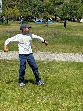 「newhattan（ニューハッタン）の【newhattan】  ニューハッタン キャップ STONE WASHED TWILL CAP（キャップ、ブラック系）」を使った、P×Kさん（キッズ・120cm）の春コーディネート