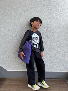 「b・ROOM（ビールーム）の【撥水加工】レッスンバッグ（トートバッグ、パープル系）」を使った、P×Kさん（キッズ・120cm）の春コーディネート