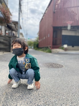 「ワッペン」｜「アイテム（オールインワン・サロペット）」を使った、P×Kさん（キッズ・90cm）の秋コーディネート
