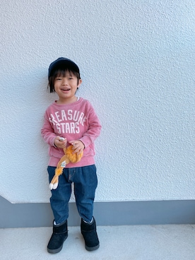 「アイテム（帽子、ブルー系）」を使った、P×Kさん（キッズ・90cm）の秋コーディネート