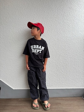 「jeans-b（ジーンズベー）のジーンズベー URBAN Tシャツ（Tシャツ/カットソー、ブラック系）」を使った、P×Kさん（キッズ・121cm）の夏コーディネート