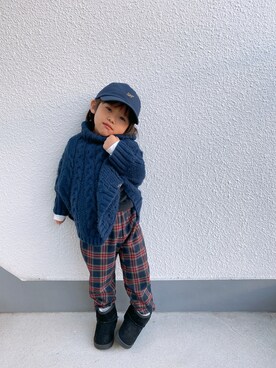 「アイテム（帽子、ブルー系）」を使った、P×Kさん（キッズ・90cm）の秋コーディネート