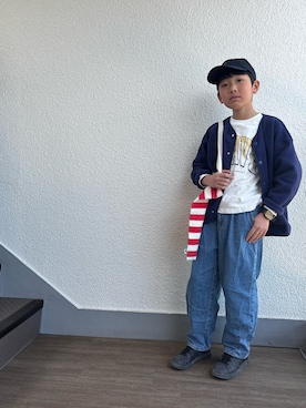 「adidas（アディダス）の《adidas》GRANDCOURT2.0ELK（スニーカー、ブラック系）」を使った、P×Kさん（キッズ・120cm）の春コーディネート