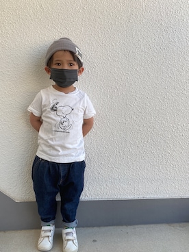 「ロールアップ」｜「アイテム（ニットキャップ/ビーニー）」を使った、P×Kさん（キッズ・90cm）の夏コーディネート