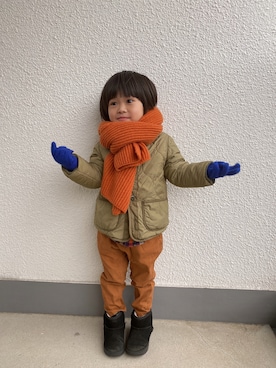 「DENIM DUNGAREE（デニムダンガリー）のアイテム（ジャケット/アウター）」を使った、P×Kさん（キッズ・90cm）の冬コーディネート
