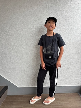 「newhattan（ニューハッタン）の【newhattan】  ニューハッタン キャップ STONE WASHED TWILL CAP（キャップ、ブラック系）」を使った、P×Kさん（キッズ・121cm）の夏コーディネート