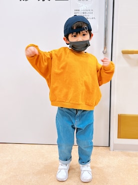 「アイテム（帽子、ブルー系）」を使った、P×Kさん（キッズ・90cm）の春コーディネート