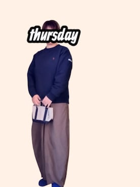 「しまむら（シマムラ）のアイテム（スウェット、ブルー系）」を使った、kamiさん（レディース・160cm）の冬コーディネート