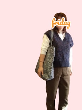「しまむら（シマムラ）のアイテム（ベスト、ブルー系）」を使った、kamiさん（レディース・160cm）の春コーディネート