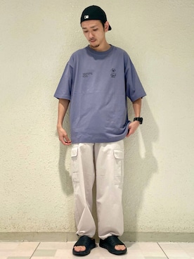 「アイテム（カーゴパンツ、ホワイト系）」を使った、makoさん（メンズ・172cm）の夏コーディネート