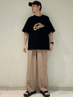 「アイテム（Tシャツ/カットソー、ブラック系）」を使った、makoさん（メンズ・172cm）の夏コーディネート